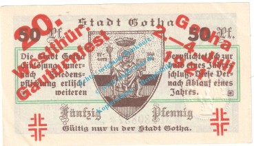 Gotha , Notgeld 50 Pfennig Nr.4 -Gauturnfest- in kfr. M-G 456.5.a , Thüringen 1921 Seriennotgeld