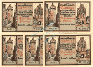 Gransee , Notgeld Set --5 x Konto D-- unc-kfr. M-G 465.1.a , Brandenburg o.D. Seriennotgeld