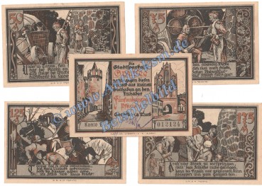 Gransee , Notgeld Set mit 5 Scheinen -Unterschrift- in kfr. M-G 465.1.b Brandenburg o.D. Seriennotgeld