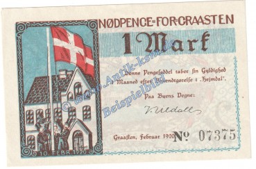 Gravenstein , Notgeld 1 Mark Schein in kfr. M-G 466.2.a , Schleswig o.D. Seriennotgeld
