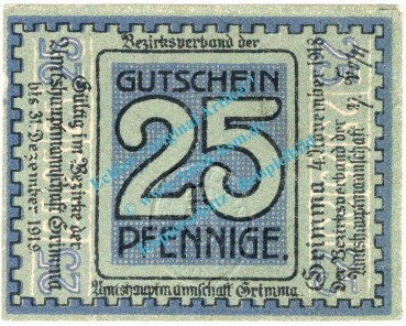 Grimma , Notgeld 25 Pfennig Schein in kfr. Tieste 2465.05.06 , Sachsen 1918 Verkehrsausgabe