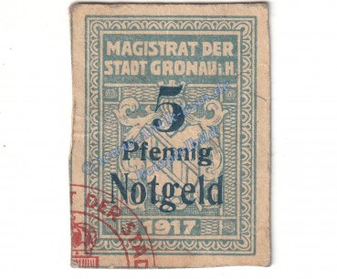 Gronau , Notgeld 5 Pfennig Schein in gbr. Tieste 2490.05.01 , Niedersachsen 1917 Verkehrsausgabe