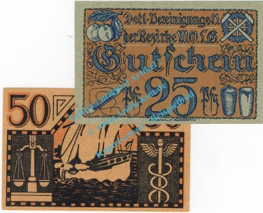 Grossalmerode , Notgeld Set mit 2 Scheinen in kfr. Tieste 2500.05.10-11 , Hessen o.D. Verkehrsausgabe