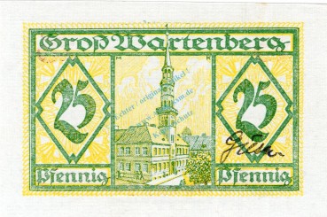 Preview: Gross Wartenberg , Notgeld 25 Pfennig Schein unc-kfr. Ti.2615.10.01 Schlesien 1920 Verkehrsausgabe