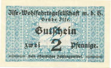 Grube Ilse , Notgeld 2 Pfennig Schein unc-kfr. Ti.2630.05.01 , Brandenburg o.D. Verkehrsausgabe