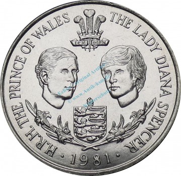 Guernsey , 25 Pence Münze 1981 -Prince Charles Lady Diana- KM.36 vz-stgl -0265-
