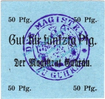 Guhrau , Notgeld 50 Pfennig Schein in kfr. Diessner 137.2.c , Niederschlesien o.D. Notgeld 1914-15