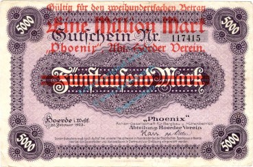 Hörde , Banknote 1 Million Mark gbr. Müller 2135.W2 , Westfalen 192Hörde , Banknote 1 Million Mark gbr. Müller 2135.W2 , Westfalen 1922 Inflation2 Inflation