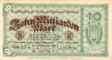 Hamburg , Banknote 10 Milliarden Mark Schein gbr. Keller 2109.r , Hamburg 1923 Inflation
