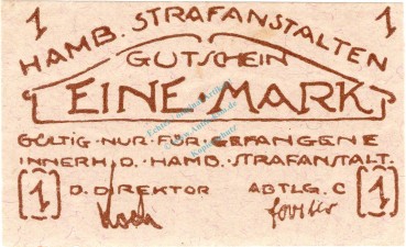 Hamburg , Banknote 1 Mark Schein unc-kfr. Müller 1980.1 , Hamburg o.D. Inflation