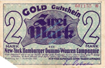 Hamburg , Banknote 2 Gold Mark Schein in gbr. Müller 2385.7 , Hamburg 1923 Inflation
