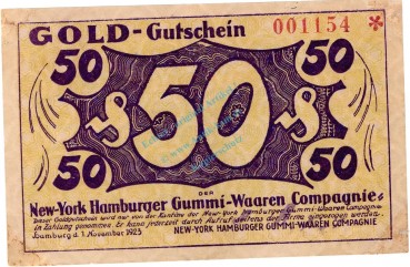 Hamburg , Banknote 50 Gold Pfennig Schein in L-gbr. Müller 2385.5 , Hamburg 1923 Inflation