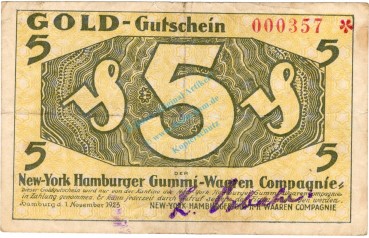 Hamburg , Banknote 5 Gold Pfennig Schein in gbr. Müller 2385.3 , HamHamburg , Banknote 5 Gold Pfennig Schein in gbr. Müller 2385.3 , Hamburg 1923 Inflationburg 1923 Inflation