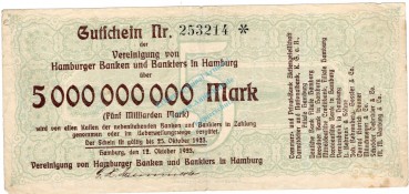 Hamburg , Banknote 5 Milliarden Mark Schein gbr. Keller 2137.e , Hamburg 1923 Inflation
