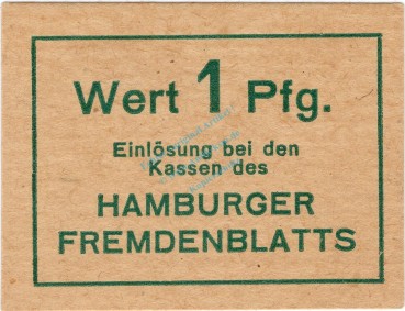 Hamburg , Notgeld 1 Pfennig Schein unc-kfr. Ti.2765.150.05 , Hamburg o.D. Verkehrsausgabe
