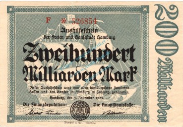 Hamburg , Notgeld 200 Milliarden Mark Schein in gbr. Keller 2209.w , Hamburg 1923 Inflation