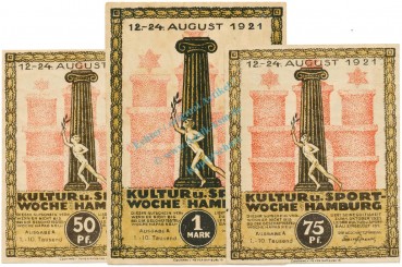 Hamburg , Notgeld Set 3 Scheine unc-kfr. M-G 539.2.A , HH 1921 Seriennotgeld -5755-