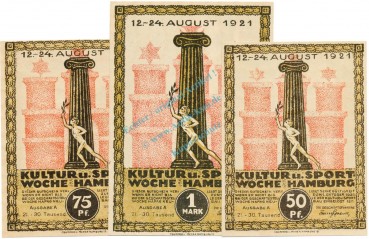 Hamburg , Notgeld Set 3 Scheine unc-kfr. M-G 539.2.C , HH 1921 Seriennotgeld -5754-