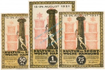 Hamburg , Notgeld Set 3 Scheine unc-kfr. M-G 539.2.D , HH 1921 Seriennotgeld -5748-