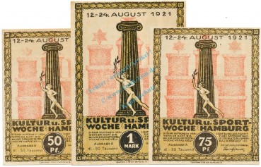Hamburg , Notgeld Set 3 Scheine unc-kfr. M-G 539.2.E , HH 1921 Seriennotgeld -5751-