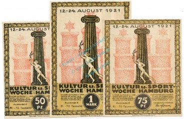 Hamburg , Notgeld Set 3 Scheine unc-kfr. M-G 539.2.G , HH 1921 Seriennotgeld -5750-