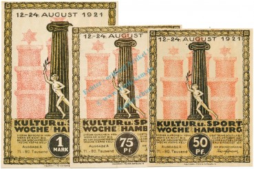 Hamburg , Notgeld Set 3 Scheine unc-kfr. M-G 539.2.H , HH 1921 Seriennotgeld -5746-