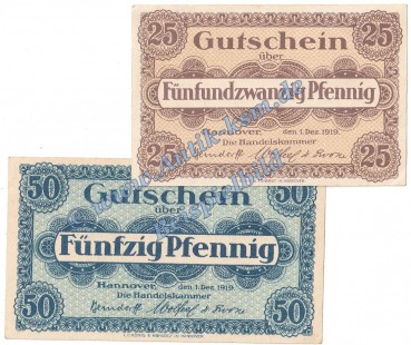Hannover , Notgeld Set mit 2 Scheinen in kfr. Tieste 2795.30.20-21 , Niedersachsen 1919 Verkehrsausgabe
