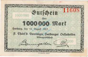 Harburg , Banknote 1 Million Mark Schein L-gbr. Keller 2212.b , Niedersachsen 1923 Inflation