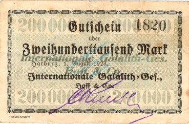 Harburg , Banknote 200.000 Mark Schein gbr. Keller 2206 , Niedersachsen 1923 Inflation