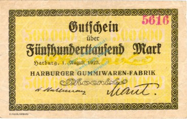 Harburg , Banknote 500.000 Mark Schein gbr. Keller 2204.d , Niedersachsen 1923 Inflation