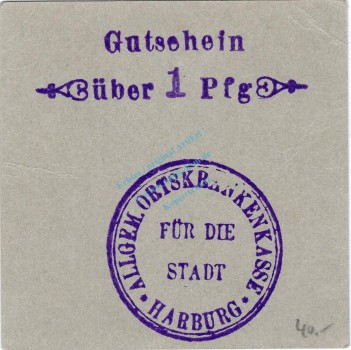 Harburg , Notgeld 1 Pfennig Schein unc-kfr. Ti.2805.05.05 , Niedersachsen o.D. Verkehrsausgabe