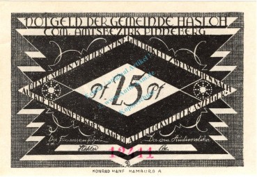 Preview: Hasloh , Notgeld 25 Pfennig --98 x 69-- Nr.1  unc-kfr. M-G 584.2 , Schleswig Holstein o.D. Seriennotgeld