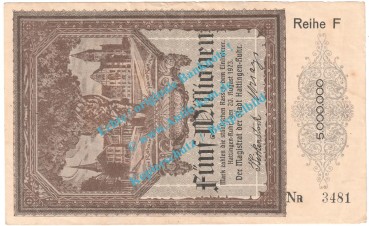 Hattingen , Notgeld 5 Millionen Mark Schein in gbr. Keller 2265.b , Westfalen 1923 Grossnotgeld Inflation