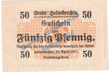 Helmbrechts , Notgeld 50 Pfennig Schein in kfr. Tieste 2925.05.07 , Bayern 1917 Verkehrsausgabe