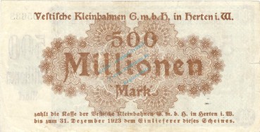 Preview: Herten , Banknote 500 Millionen Mark Schein in gbr Keller 2358.h. , Westfalen 1923 Inflation