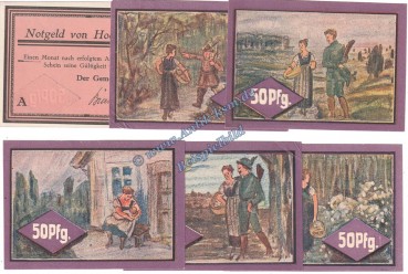 Hockensbüll , Notgeld Set mit 6 Scheinen -rosa- in kfr. M-G 614.1.b , Schleswig Holstein o.D. Seriennotgeld