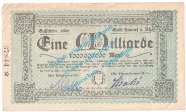 Honnef , Notgeld 1 Milliarde Mark Schein in gbr. Keller 2443.p , Rheinland 1923 Grossnotgeld InflationHonnef , Notgeld 1 Milliarde Mark Schein in gbr. Keller 2443.p , Rheinland 1923 Grossnotgeld Inflation
