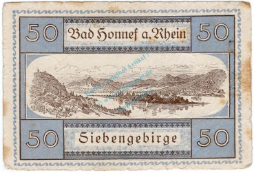 Preview: Honnef , Notgeld 50 Pfennig Schein in gbr. Tieste 3135.05.01 , Rheinland 1921 Verkehrsausgabe