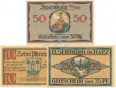 Ilsenburg , Notgeld Set mit 3 Scheinen unc-kfr. M-G 644.1 , SA 1920 Seriennotgeld -5742-
