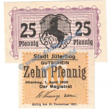 Jüterbog , Notgeld Set mit 2 Scheinen in kfr. Tieste 3300.05.15-16 , Brandenburg 1920 Verkehrsausgabe
