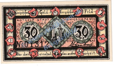 Königshofen , Notgeld 30 Pfennig Schein in kfr. Tieste 3610.05.31 , Bayern 1921 Verkehrsausgabe