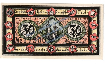 Preview: Königshofen , Notgeld 30 Pfennig Schein in kfr. Tieste 3610.05.31 , Bayern 1921 Verkehrsausgabe