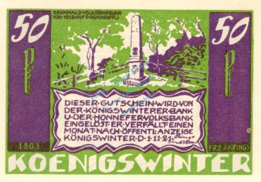 Preview: Königswinter , Notgeld 50 Pf. --Sie sollen Ihn...1503-- in kfr. M-G 730.2.c Westfalen 1921 Seriennotgeld