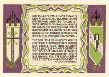 Königswinter , Notgeld 50 Pf. --Sie sollen Ihn...1505-- in kfr. M-G 730.2.c Westfalen 1921 Seriennotgeld