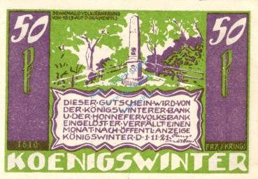 Preview: Königswinter , Notgeld 50 Pf. --Sie sollen Ihn...1510-- in kfr. M-G 730.2.c Westfalen 1921 Seriennotgeld