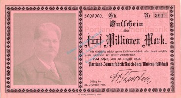 Kösen , Banknote 5 Millionen Mark Schein unc-kfr. Keller 2778 , prov. Sachsen 1923 Inflation