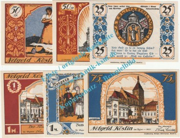 Köslin , Notgeld Set mit 6 Scheinen in kfr. M-G 735.1 , Pommern 1921 Seriennotgeld