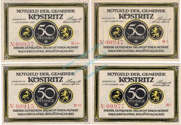 Köstritz , Notgeld Set --KN unter 1000-- in unc-kfr. M-G 736.3 , Thüringen 1921 Seriennotgeld