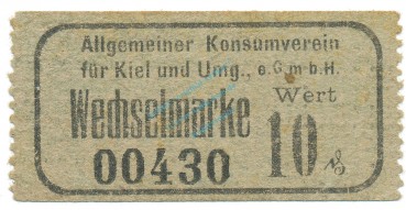 Kiel , Notgeld 10 Pfennig Schein unc-kfr.E Tieste 3470.05.04 , Schleswig o.D. Verkehrsausgabe