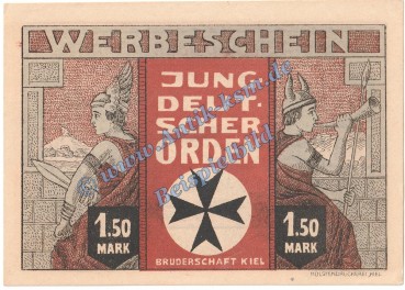Preview: Kiel , Notgeld 1,50 Mark -Jundeutscher Orden- in kfr. M-G 694.1 , Schleswig o.D. Seriennotgeld